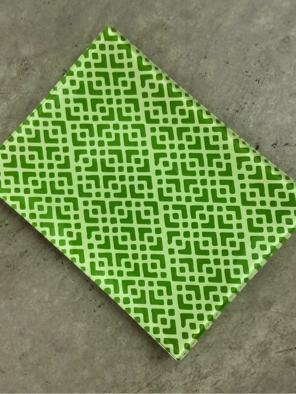 Green & White Pattened Rectangular Glass Trinket Tray